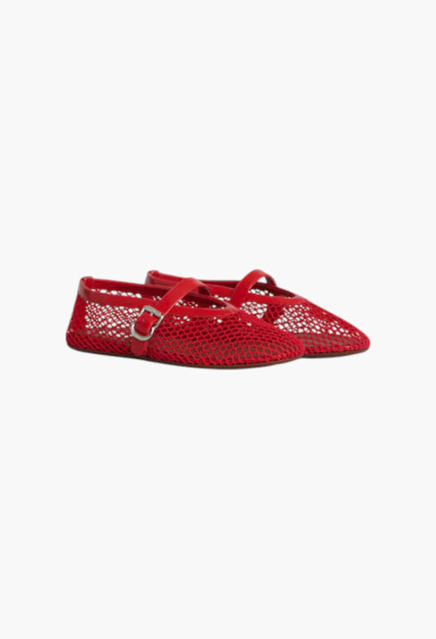 Red - Ballet Flats In Fishnet - GLAM MODA